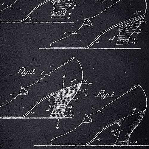 Nacnic Poster con patente de Tacon para zapatos. Lámina con diseño de patente antigua en tamaño A3 y con fondo negro