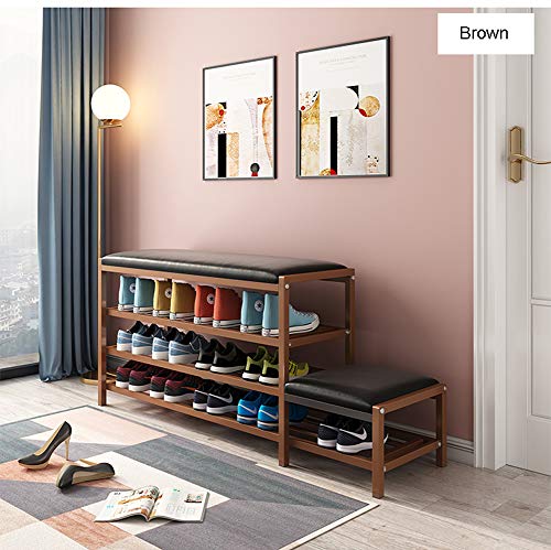 NAFE Zapateros, cambio de zapatos taburete gabinete de zapatos simple hogar moderno de almacenamiento de la puerta puede sentarse zapatos taburete multifuncional-marrón-2