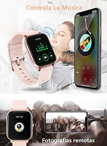 NAIXUES Smartwatch, Reloj Inteligente Impermeable IP67 Reloj Deportivo 1.4" Pantalla Táctil Completa con Pulsómetro, Monitor de Sueño, Podómetro, Notificaciones para Mujer Hombre (Rosa Oro)