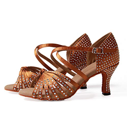 Naudamp Zapatos Baile Latinos Mujer Diamante de Imitación Mujeres Salón de Baile Latino Zapatos Suela de Ante