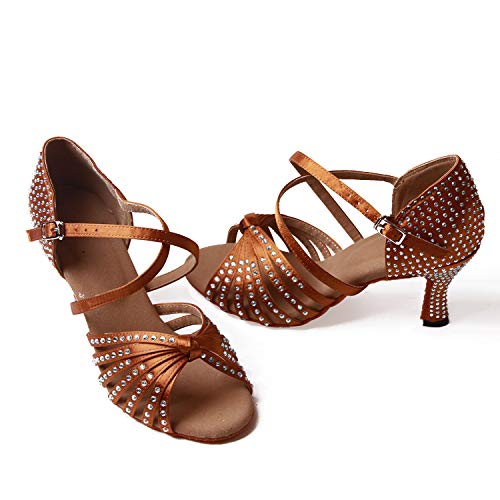 Naudamp Zapatos Baile Latinos Mujer Diamante de Imitación Mujeres Salón de Baile Latino Zapatos Suela de Ante