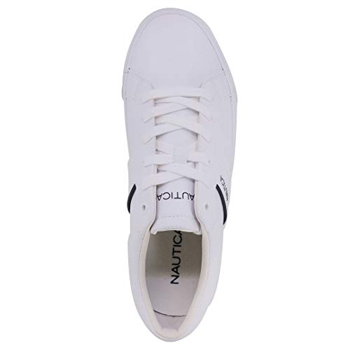 Nautica Men's Duane Fashion Sneaker, Classic Low Top Loafer, Casual Lace-Up Shoe-Duane-White-9.5