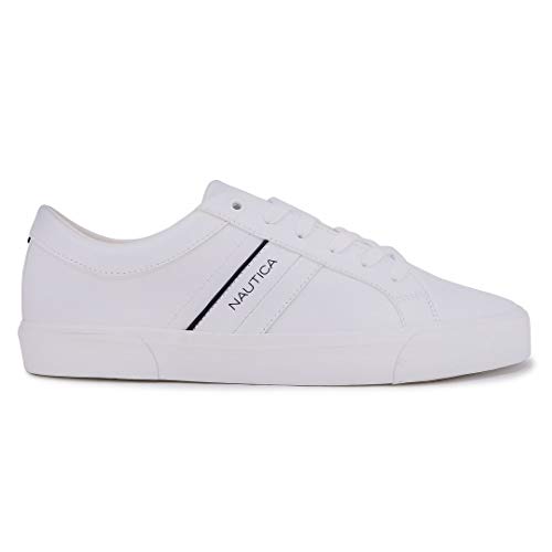 Nautica Men's Duane Fashion Sneaker, Classic Low Top Loafer, Casual Lace-Up Shoe-Duane-White-9.5
