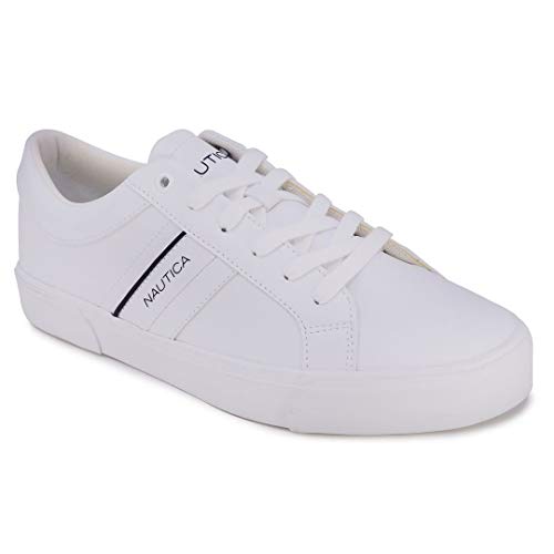 Nautica Men's Duane Fashion Sneaker, Classic Low Top Loafer, Casual Lace-Up Shoe-Duane-White-9.5