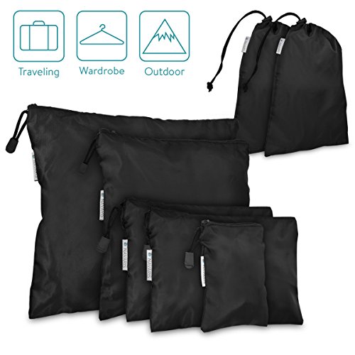 Navaris Set de 7 organizadores para Maleta - 7 Bolsas para almacenaje - para Ropa Zapatos en Equipaje - Sacos de Embalaje para Viajes en Negro
