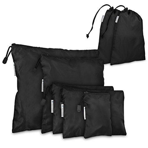 Navaris Set de 7 organizadores para Maleta - 7 Bolsas para almacenaje - para Ropa Zapatos en Equipaje - Sacos de Embalaje para Viajes en Negro