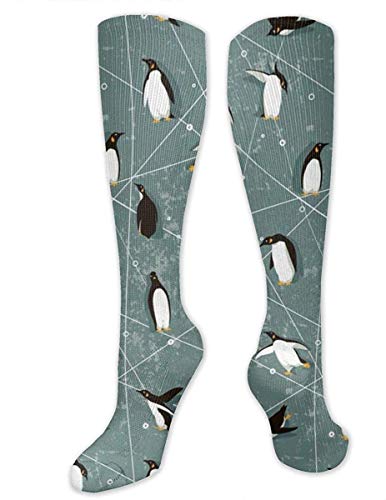 NCH UWDF Lindo pingüino antártico bailarín Elegante Fondo Azul Vintage Calcetines térmicos para Botas Altas, Calcetines de compresión