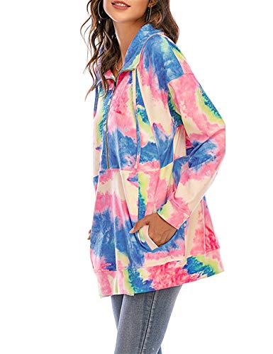 Nekosi Sudadera informal para mujer de talla grande, informal, ligera, de manga larga, con cremallera, con bolsillos 08-tie Dye Blue L