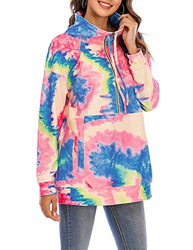 Nekosi Sudadera informal para mujer de talla grande, informal, ligera, de manga larga, con cremallera, con bolsillos 08-tie Dye Blue L