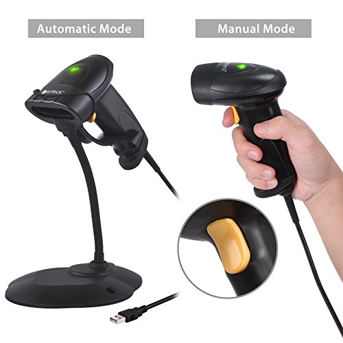 Neoteck Lector de Código de Barras USB Escáner de Código Largo Alcance Automatico Alta Velocidad POS Escaner Laser Pistola con Manos Libres Soporte Ajustable Compatible con Mac WIN7 8.1 10iOS7 Linux