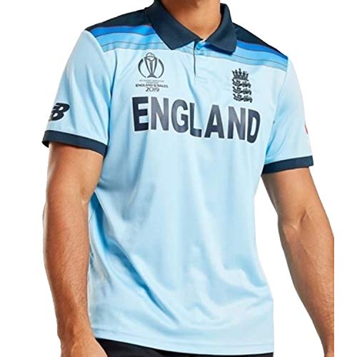 New Balance ECB Replica WC19 Champions ODI Short Sleeve Camiseta, Hombre, Azul, M