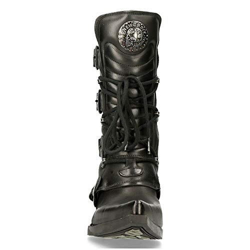 NEW ROCK M-7993-S1 Botas Cowboy Western de Cuero Negro con Hebilla Estilo Motorista 43