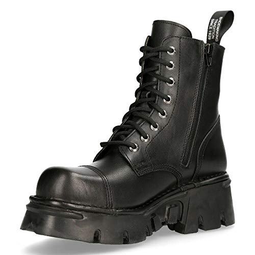 NEW ROCK M-NEWMILI083-S19 Botas Combat Estilo Motorista Militar de Cuero Negro 43