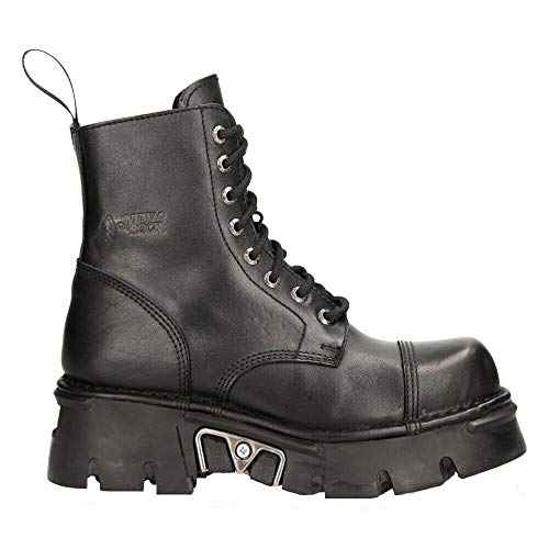 NEW ROCK M-NEWMILI083-S19 Botas Combat Estilo Motorista Militar de Cuero Negro 43
