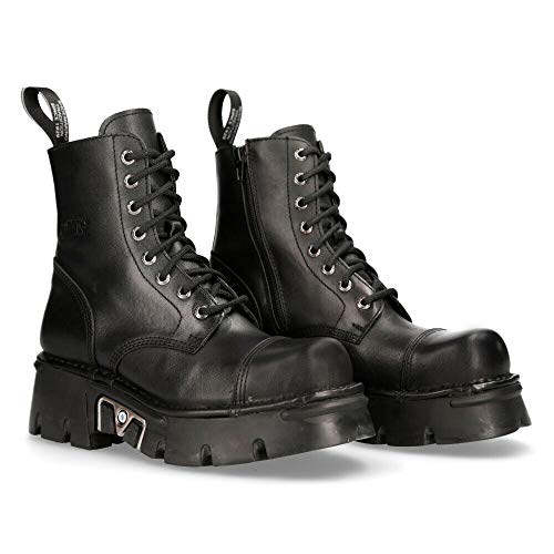NEW ROCK M-NEWMILI083-S19 Botas Combat Estilo Motorista Militar de Cuero Negro 43