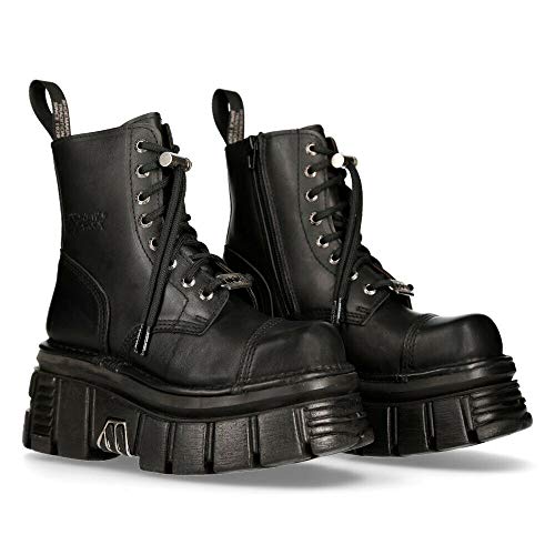 NEW ROCK M-NEWMILI083-S21 Botas Altas Combat Estilo Motorista con Plataforma de Cuero Negro 42