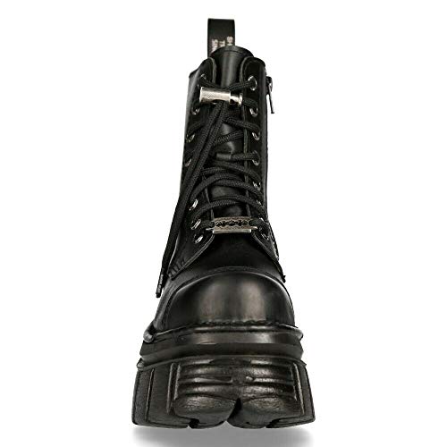 NEW ROCK M-NEWMILI083-S21 Botas Altas Combat Estilo Motorista con Plataforma de Cuero Negro 42