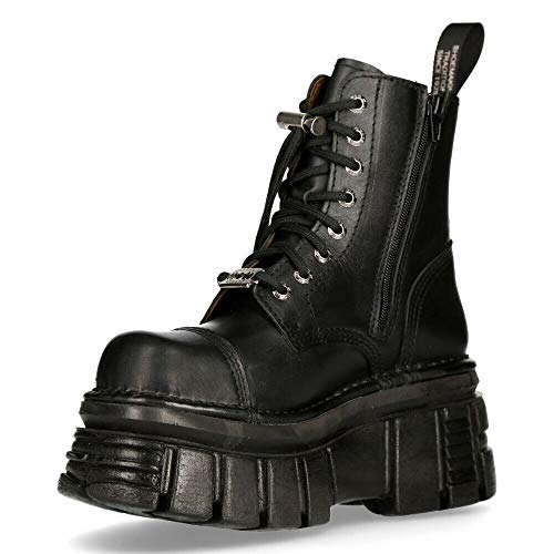 NEW ROCK M-NEWMILI083-S21 Botas Altas Combat Estilo Motorista con Plataforma de Cuero Negro 44