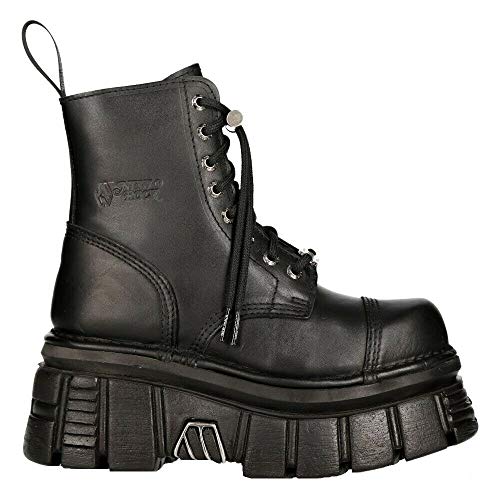 NEW ROCK M-NEWMILI083-S21 Botas Altas Combat Estilo Motorista con Plataforma de Cuero Negro 44