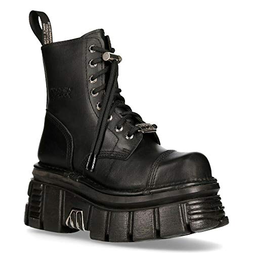 NEW ROCK M-NEWMILI083-S21 Botas Altas Combat Estilo Motorista con Plataforma de Cuero Negro 44