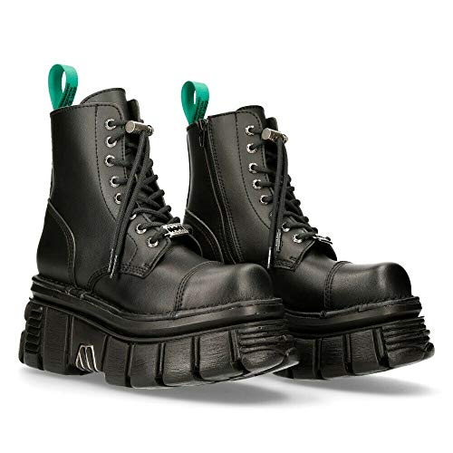 NEW ROCK M-NEWMILI083-VS2 Botas Vegan Combat Estilo Motorista con Plataforma de Cuero Negro 41