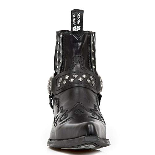 NEW ROCK M.7950-S9 Botines Negros con Correa Western Gótico con Calavera en Metal y Tachuelas 41
