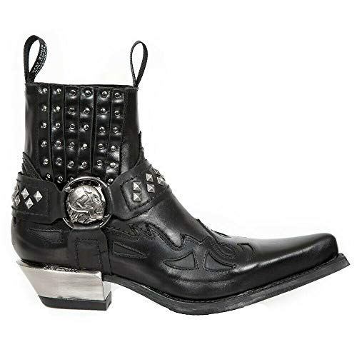 NEW ROCK M.7950-S9 Botines Negros con Correa Western Gótico con Calavera en Metal y Tachuelas 41