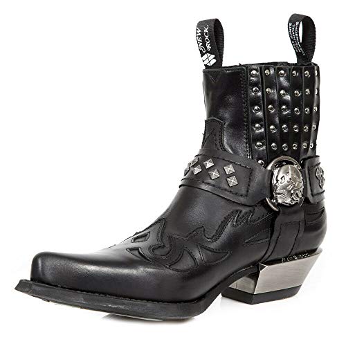 NEW ROCK M.7950-S9 Botines Negros con Correa Western Gótico con Calavera en Metal y Tachuelas 41