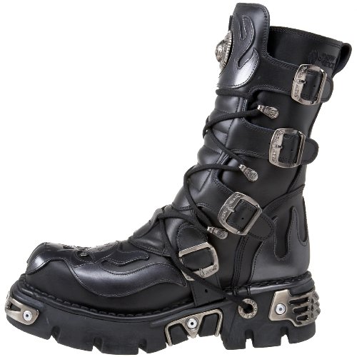 New Rock Shoes Silver Flaming Demon with Pentagram Black Boots UK 8 / Silver