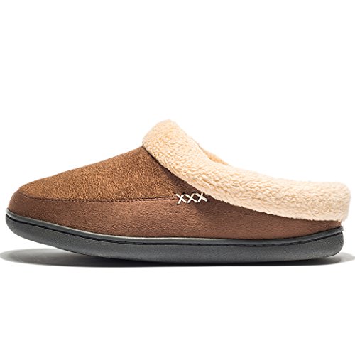 NewDenBer Hombre Zapatillas de Suede casa Espuma de Memoria de Cálido Interior Lana al Aire Libre Forro de Felpa Suela Antideslizante Zapatos (43/44 EU, 002 Marrón (Dark Brown))