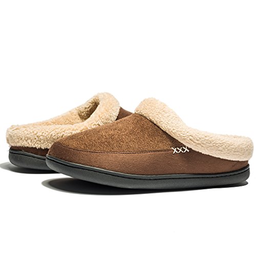 NewDenBer Hombre Zapatillas de Suede casa Espuma de Memoria de Cálido Interior Lana al Aire Libre Forro de Felpa Suela Antideslizante Zapatos (43/44 EU, 002 Marrón (Dark Brown))