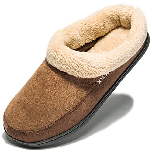 NewDenBer Hombre Zapatillas de Suede casa Espuma de Memoria de Cálido Interior Lana al Aire Libre Forro de Felpa Suela Antideslizante Zapatos (43/44 EU, 002 Marrón (Dark Brown))