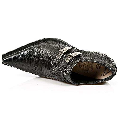 Newrock 7934-S2 Zapatos Hombre de Cuero de Piel de Serpiente de Pitón con Relieve, Hebillas y Tacones de Acero 46