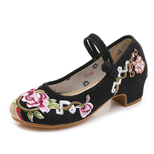 NHGFP Ceremonia De Estilo Chino Adulto Zapatos De Tela Bordados Danza De Los Zapatos De Las Mujeres De Tacón Bajo Zapatos De Suela Blanda Señoras del Estilo Chino Mary Jane Zapatos