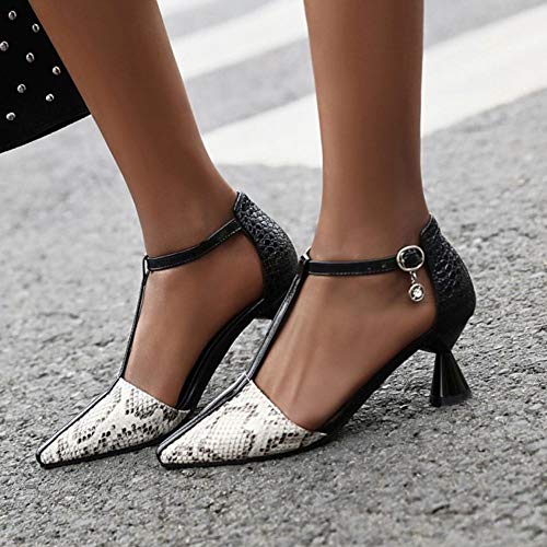 NIGHT CHERRY Mujer Moda Tacón Medio Bomba Tira Vertical Fiesta Zapatos Bicolor Verano Zapatos Hebilla Huase Talla 42 Asiática