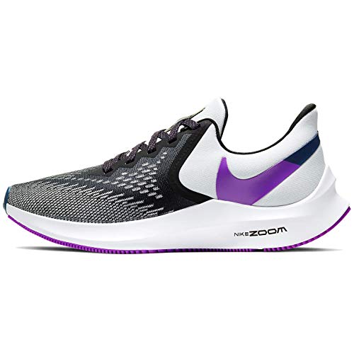 Nike Air Zoom Winflo 6, Running Shoe Mujer, Negro/Morado Vivo/Polvo Fotón, 36.5 EU