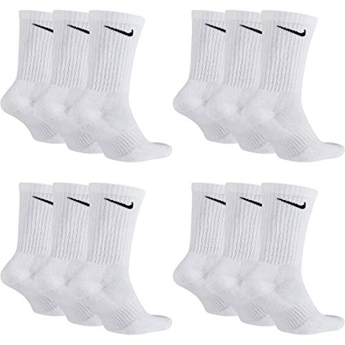 Nike - Calcetines largos para hombre y mujer, 12 pares, talla 34, 36, 38, 40, 42, 44, 46, 48, 50, talla 46-50, código de color y color: A40, 12 pares, color blanco