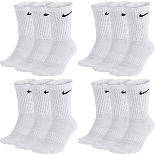 Nike - Calcetines largos para hombre y mujer, 12 pares, talla 34, 36, 38, 40, 42, 44, 46, 48, 50, talla 46-50, código de color y color: A40, 12 pares, color blanco