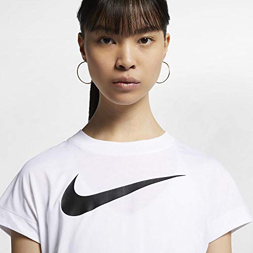 Nike Damen W Nsw Swsh Top Crop Ss T-shirt, Blanco (White/Black), L