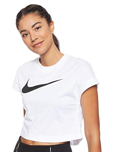 Nike Damen W Nsw Swsh Top Crop Ss T-shirt, Blanco (White/Black), L