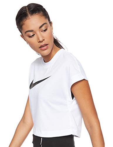 Nike Damen W Nsw Swsh Top Crop Ss T-shirt, Blanco (White/Black), L