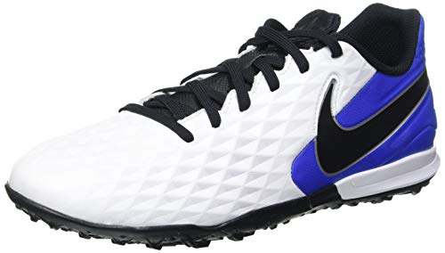 Nike Legend 8 Academy TF, Football Shoe Unisex Adulto, White/Black-Hyper Royal-Metallic Silver, 42.5 EU