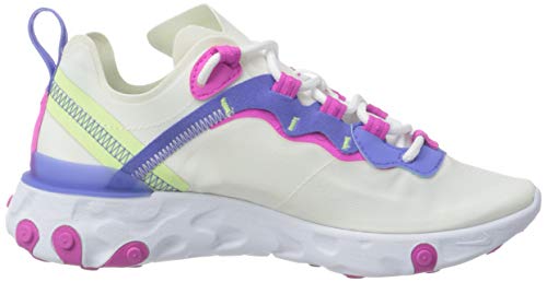 Nike React Element 55 Women's Shoe, Zapatillas para Correr Mujer, White/Fire Pink-Sapphire-Barely Volt, 36 EU