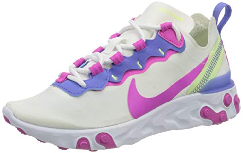 Nike React Element 55 Women's Shoe, Zapatillas para Correr Mujer, White/Fire Pink-Sapphire-Barely Volt, 36 EU