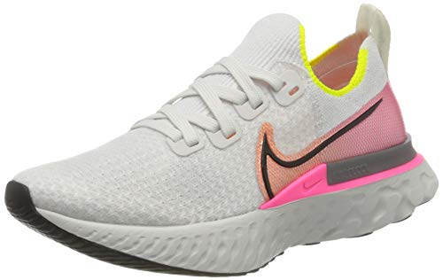 Nike React Infinity Run Flyknit, Zapatillas de Running Mujer, Gris (Platinum Tint/Black-Pink Blast 004), 42 EU
