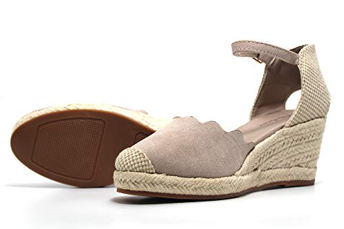 Niko Amore - Sandalia con cuña de esparto, sujección y cierre al tobillo, suela de goma, para: Mujer color: BEIG talla:39