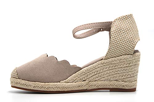 Niko Amore - Sandalia con cuña de esparto, sujección y cierre al tobillo, suela de goma, para: Mujer color: BEIG talla:39