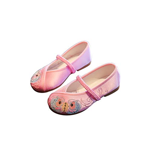 Niña Arte Zapatos Bordados, Vistoso paño Manual Mary Jane Shoes, Actuación Baile Cheongsam Hanfu Tai Chi Zapatillas (Color : Pink, Size : EUR 32)