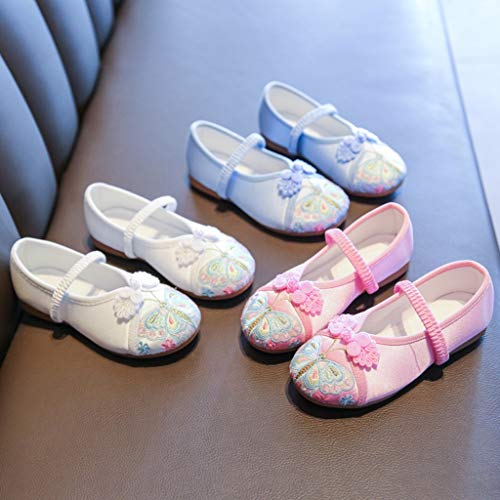 Niña Arte Zapatos Bordados, Vistoso paño Manual Mary Jane Shoes, Actuación Baile Cheongsam Hanfu Tai Chi Zapatillas (Color : Pink, Size : EUR 32)