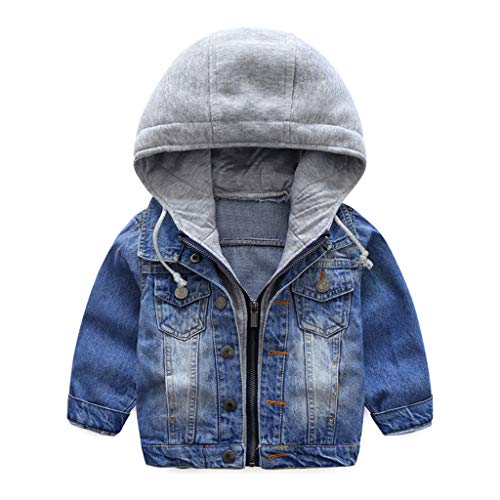 Niño Capucha Chaqueta Vaquera Abrigo Bebé Cazadora Vaquera Niñas Denim Jacket Manga Larga Mezclilla Jacke Trajes De Otoño Invierno Outwear (90cm)